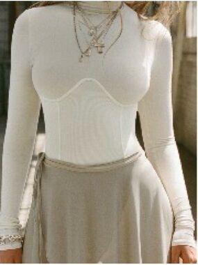 Cream Long Sleeve Corset Bodysuit